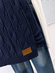 Tween Boys' Casual Solid Color Turtleneck Pullover Knit Sweater - Navy Blue - View 5