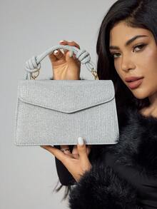 CUCCOO SZL Bolso Cuadrado Cruzado Brillante Y Elegante Para Mujeres Para Fiestas De Noche - Plateado - Ver 4