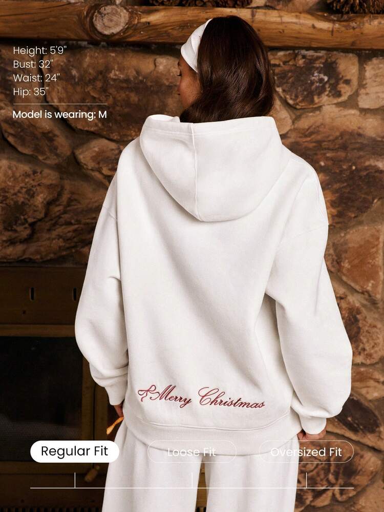 Very Merry Heavyweight Fleece Soft Plush Relaxed Embroidered Hoodie Holiday Christmas Autumn Winter Outdoors Daily Casual Wear