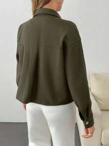 EURMUSE Solid Color, Gold Button Details, Coat - Army Green - View 2
