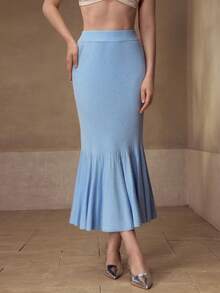 MOTF PREMIUM 蓝色水钻美人鱼边饰毛衣裙 - 寶藍色 - 查看 4