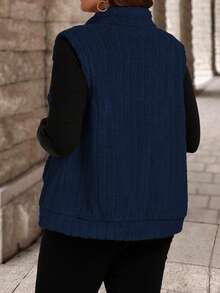 Áo khoác cardigan không tay cổ đứng có khóa kéo cỡ lớn dành cho nữ, phù hợp mặc vào mùa thu/đông cho năm mới - Màu xanh hải quân - Xem 2