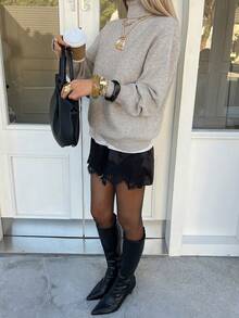 DAZY Women's Business Casual Turtleneck Sweater - Maroon - View 6