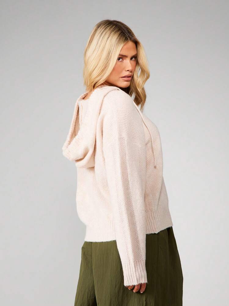 MISSGUIDED Knitted Hooded Sweater With Button Detail Pullover Fall Winter Casual Comfort
