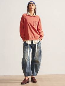 Bohemela Women's Casual Solid Color Knit Crew Neck Long Sleeve T-Shirt - Red - View 9