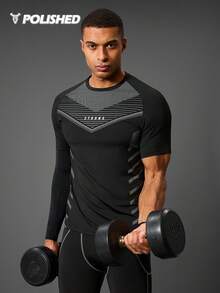Acti Log Áo thun thể thao tay raglan họa tiết chữ Boyfriend Style dành cho nam, Áo tập luyện, Áo bó, Áo ba chiều, Áo trơn, Áo tập luyện, Áo phản quang Áo bó thoáng khí - màu đen - Xem 6