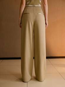 MOTF PREMIUM PANTALONES ELEGANTES DE OFICINA DE unicolor CON PLIEGUES DELANTEROS VERSÁTILES DE COLOR CAQUI PARA MUJER - Caqui - Ver 4