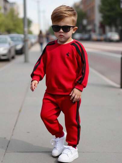 2 件套儿童男童休闲运动服、长袖运动衫和慢跑裤，舒适百搭运动百搭服装，适合室内、户外、日常、运动、玩耍、派对、拍照、度假、所有季节