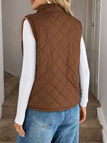Easowa 秋冬季拉链泰迪绒内衬背心绗缝外套 - 棕色 - 查看 2