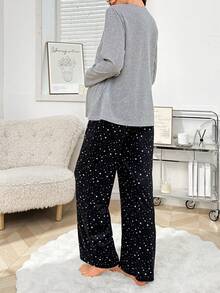 Maternity Galaxy Print Nursing Design Long Sleeve Top & Long Pants Pajama Set, Fall Winter Clothes