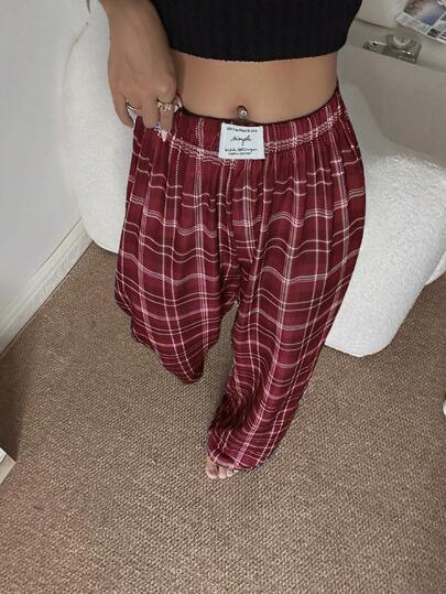 Dream Adore Plaid Print Elastic Waist Straight Leg Lounge Pants view 4