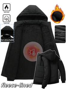 Manfinity Homme Manteau matelassé à capuche zippé pour homme grande taille, chaud pour l'hiver, doublure thermique - Noir - Voir 8