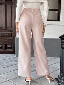 SHEIN LUNE Women's Solid Color Casual Pants - Grey - View 2