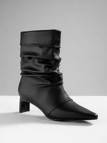 SHUZIA Bottes mi-mollet glamour et sexy à bout pointu et talon kitten pour femmes - Noir - Voir 6