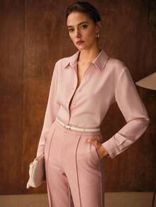 MOTF PREMIUM BLUSA REGULAR VERSÁTIL DE SATÉN PARA MUJER - Rosa Pálido - Ver 6