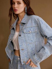 MOTF PREMIUM WOMEN'S ALLOVER FLORAL PRINT CROP DENIM JACKET, SPRING/SUMMER - Blue - View 4