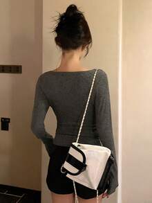 DAZY Áo thun dài tay nữ, áo kiểu nữ để mặc đi chơi. - Xám - Xem 2