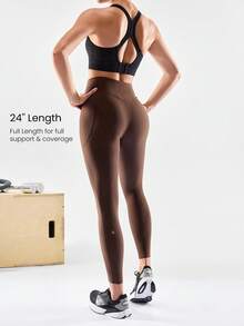 GLOWMODE Legging de sport CoreHold FeatherFit™-Sculpt 24'' à baleines, maintien du ventre, sans couture avant, coupe ajustée antidérapante, avec poches latérales, pour entraînement et salle de sport, printemps - Cannelleinspiration - Voir 4