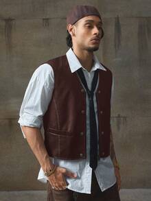 AXEPEAK Fashionable Versatile Men's PU Leather Vest - Dusty Purple - View 4