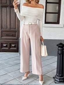 SHEIN LUNE Women's Solid Color Casual Pants - Grey - View 6