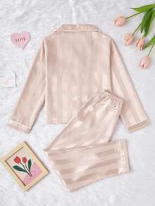 2件套少女休闲香槟色斜纹布爱心刺绣长裤长袖家居服套装 - 彩色 - 查看 2