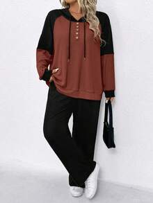 2pcs/Set Casual Comfortable Contrast Color Hoodie Outfit For Women - Multicolor - View 6