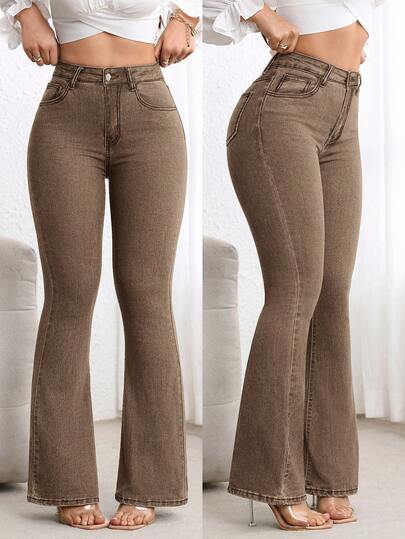 EMERY ROSE Plus Size Dames Slim Fit Flare Leg Casual Veelzijdige Jeans