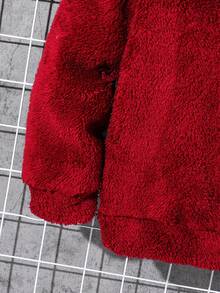 SHEIN 男童卡通刺绣连帽衫上衣和纯色裤子睡衣套装，适合圣诞节、感恩节和冬季穿着。 - 酒紅色 - 查看 3