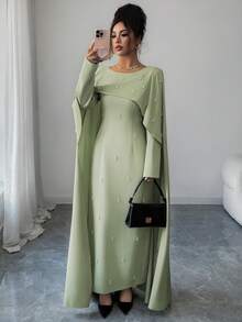 Elenzga 女士优雅绿色长款派对连衣裙，适合秋季假期、约会和外出 - 綠色 - 查看 7