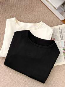 DAZY Camiseta para adolescentes, tops de manga larga de otoño para mujeres - Blanco y Negro - Ver 3