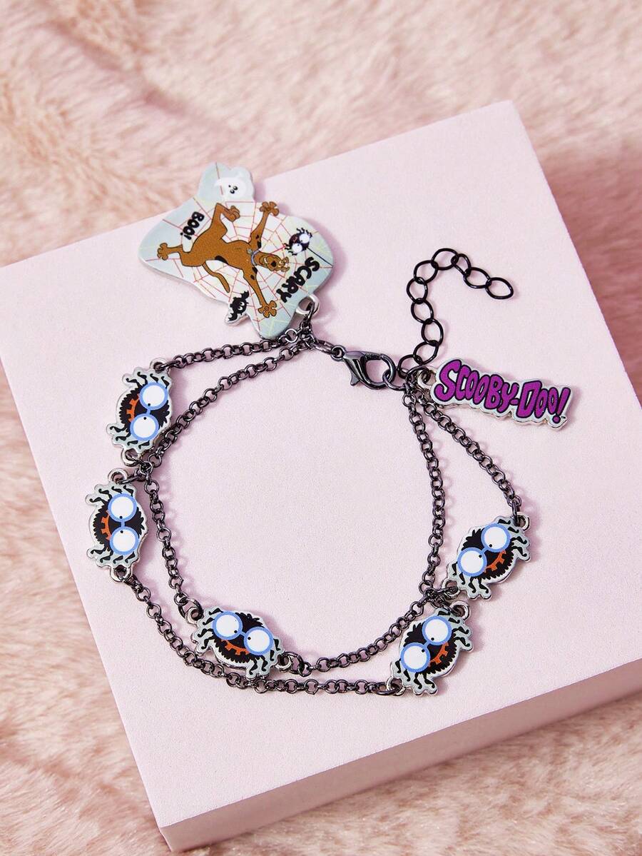 SCOOBY-DOO X SHEIN 1pc Women's Fashionable Cartoon Chain Bracelet - black nickel - View 1