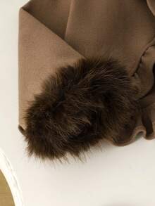 SHEIN 两件套女童优雅长袖外套和无袖连衣裙套装，毛领袖口设计，时尚优雅，适合秋冬季休闲、派对和日常穿着。 - 棕色 - 查看 3