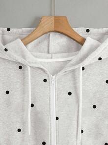 Resyla 秋季服装、外套、秋冬、秋季夹克、返校、休闲、运动装、节日装、✦、冬季外套、百搭时尚黑色波尔卡圆点印花女式长袖运动衫、开衫运动衫、灰色、图案设计、波尔卡圆点、字母印花、女式连帽长袖拉链夹克 - 灰色 - 查看 4