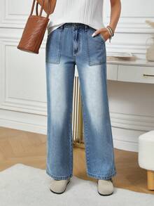 EMERY ROSE Jeans de mezclilla casual con bolsillos para mujer