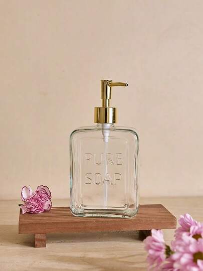 Cirelle 1pc Square Transparent Glass Press-Type Empty Bottles For Hand Soap, Body Wash, Cosmetics & Shampoo,Bathrooms,Hotels