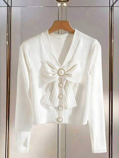 GlowEve CURVE 大码女式优雅蝴蝶结针织T恤，秋冬