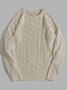 EURMUSE Men Cable Knit Regular Crew Neck Sweater - Apricot - View 1