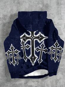 男童宽松 Y2K 哥特十字架卫衣 | Grunge 朋克街头风 | 黑色 Emo 图案卫衣 | 秋冬套头衫 青少年男童 - 彩色 - 查看 3