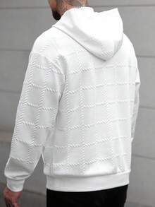 Manfinity CasualCool Men's Casual Half-Zip Hoodie, Versatile For Daily Wear Quarter Zip Hoodie Men Hoodie With Pockets Pullover White Hoodie Men, Long Sleeve Top - White - View 3