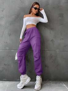 Hanevo Calça Cargo Casual de Cor Sólida com Cordão