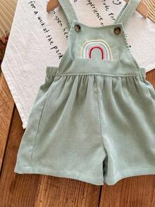 SHEIN Mono informal con bordado de arcoíris verde para bebé recién nacida - Multicolor - Ver 3