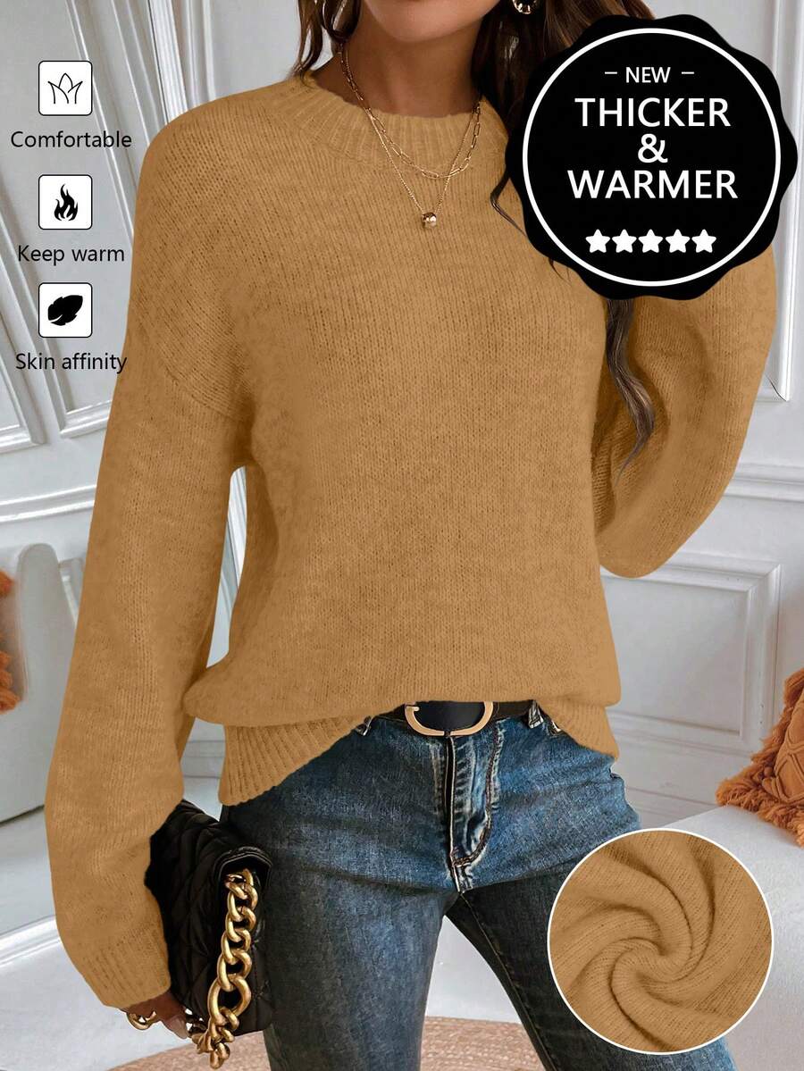 EMERY ROSE Premium aufgewerteter dicker Damen Crew Neck Pullover in Grau