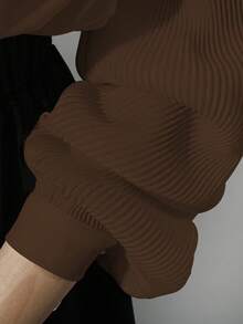 Franclia 优雅修身翻领褶裥前襟纽扣长袖卡其色女式衬衫，春秋季 - 棕色 - 查看 4