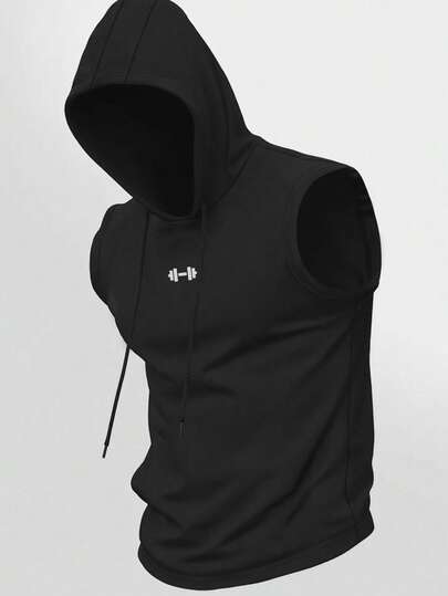 Manfinity Sport Corelite Men's Drawstring Hooded Black Sports Tank Top Breathable Comfortable Slim Fit For Gym Casual Sleeveless Hoodie Gym Top