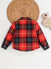 SHEIN 男婴红绿格子衬衫，休闲外出度假穿着，适合秋冬季节。 - 彩色 - 查看 2