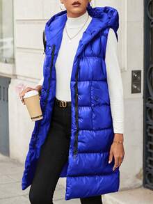 RueChic Fashionable Versatile Solid Color Sleeveless Hooded Jacket, Winter - Blue - View 6