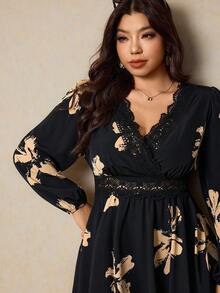 Elaquor Váy midi họa tiết hoa thanh lịch cỡ lớn, thích hợp để đi làm - Nhiều màu - Xem 5