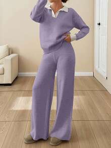 SHEIN WOMEN SOFT TOUCH POLO NECK SWEATER AND SWEATER PANT Two Pieces OUTFİT CO-ORDS COOL