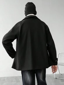 Marvello Homme Men's Long Sleeve Casual Solid Color Single-Breasted Overcoat, Autumn Black Jacket - Black - View 2