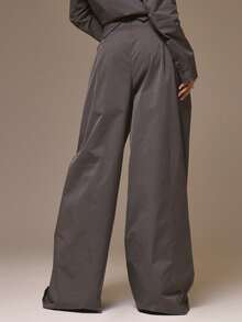 MUSERA 褶裥阔腿裤，酷女孩街头风，可爱秋冬春季穿搭 - 深灰色 - 查看 4